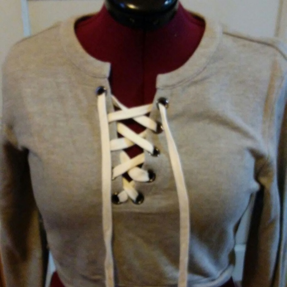 Sweatshirt, crop top, Grey, Women's L